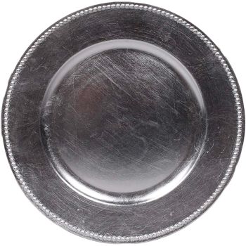 Beaded Rim Charger Plate (Silver)