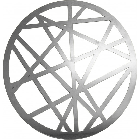 Silver web charger plate with abstract geometric cutout metal design and reflective finish, sleek modern charger for event table décor