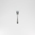 Silver cocktail fork with modern rounded handle, stylish disposable flatware set of 10 for appetizers and reception hors d’oeuvres.