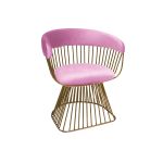 Art Deco Reflection accent chair with Light Pink velvet seat and curved back, gold metal wire frame, luxury lounge seating for weddings and events.