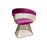 Art Deco Reflection accent chair with light pink velvet seat and curved back, gold metal wire frame, luxury lounge seating for weddings and events.