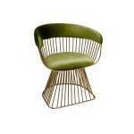 Art Deco Reflection accent chair with Moss velvet seat and curved back, gold metal wire frame, luxury lounge seating for weddings and events.