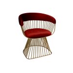 Art Deco Reflection accent chair with Red velvet seat and curved back, gold metal wire frame, luxury lounge seating for weddings and events.