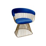 Art Deco Reflection accent chair with royal blue velvet seat and curved back, gold metal wire frame, luxury lounge seating for weddings and events.