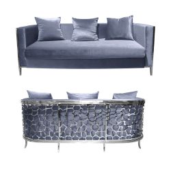 Reflection Giraffe Sofa SIlver - Dusty Blue Velvet