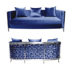 Reflection Giraffe Sofa SIlver - Royal Blue Velvet