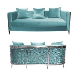 Reflection Giraffe Sofa SIlver - Tiffany Blue Velvet