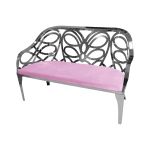 Reflection butterfly loveseat with silver metal cutout backrest and Light Pink velvet seat cushion, elegant modern seating for upscale events.