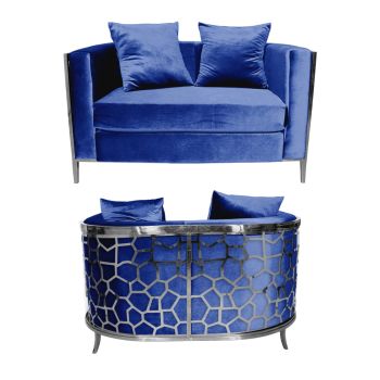Reflection Loveseat Giraffe Silver - Royal Blue Velvet
