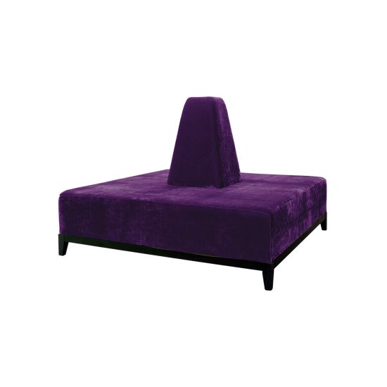 Square Eggpland banquette with plush upholstered seating and cone center backrest, modern lounge seating rental for weddings and events.
