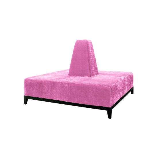 Square Light Pink banquette with plush upholstered seating and cone center backrest, modern lounge seating rental for weddings and events.