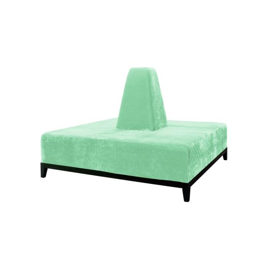 Square Mint banquette with plush upholstered seating and cone center backrest, modern lounge seating rental for weddings and events.