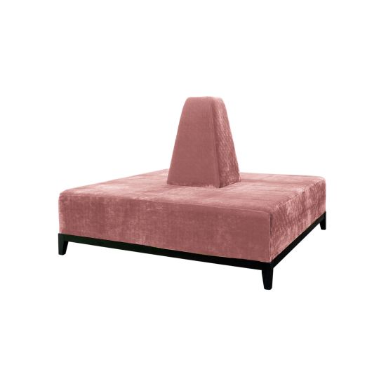 Square Rose Gold banquette with plush upholstered seating and cone center backrest, modern lounge seating rental for weddings and events.