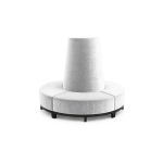 White velvet round banquette with curved seating and cone center backrest, luxury lounge seating rental for weddings and events.
