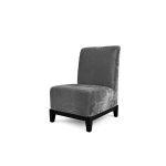Armless velvet chair in silver/gray, modern lounge seating for sleek event designs.