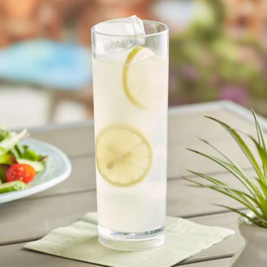 Clear acrylic mojito glass, 12 oz, tall reusable plastic drinkware for cocktails, outdoor events, pool parties, and bar service rentals.