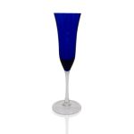 Saint Louis cobalt blue champagne goblet with clear stem and base, elegant colored event glassware for weddings and toasts.