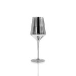 Reflection smoke silver wine glass with metallic mirrored finish and stem, elegant event glassware for weddings, dinners, and bar service, rack of 25.
