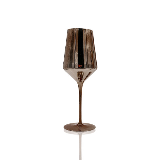 Reflection copper water glass with metallic mirrored finish and stem, upscale event glassware for receptions and dinner tables, rack of 16.