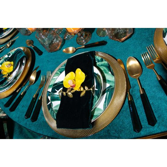 Acrylic dinner fork with black handle and matte gold head, set of 10