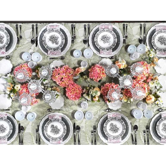 White bella charger plate rental with scalloped edge and ceramic finish for elegant event tabletop décor