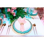 Gold dinner fork with rose gold handle, modern flatware for weddings, receptions, and upscale event table settings.