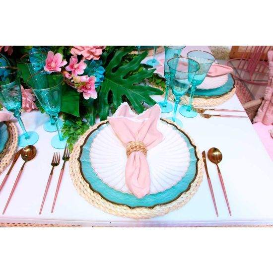 Gold dinner fork with rose gold handle, modern flatware for weddings, receptions, and upscale event table settings.