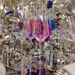 Iridescent champagne goblet with rainbow sheen and ribbed bowl, elegant event glassware for weddings and toasts, supplied in a rack of 36.