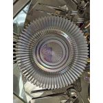 Silver rainbow charger plate with iridescent sheen and ribbed radial texture, shimmering glass charger for weddings and formal events