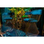 Art Deco Reflection accent chair with tiffany blue velvet seat and curved back, gold metal wire frame, luxury lounge seating for weddings and events.