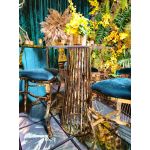 silver mirrored Reflection Bohemian high-boy cocktail table with round top and fluted conical pedestal base for event rental
