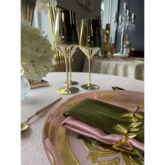 Reflection bright gold wine glass with metallic mirrored finish and stem, elegant event glassware for weddings, dinners, and bar service, rack of 25.