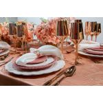 Reflection rose gold champagne flute with metallic mirrored finish and slender stem, luxury event glassware for weddings and toasts, racks of 36.