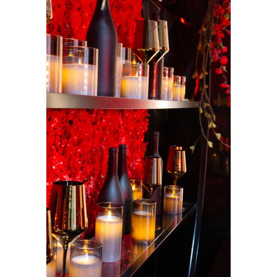Reflection gold wine glass with metallic mirrored finish and stem, elegant event glassware for weddings, dinners, and bar service, rack of 25.