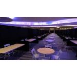 medium wood-tone rectangular banquet table with rugged metal folding legs for versatile event rental use