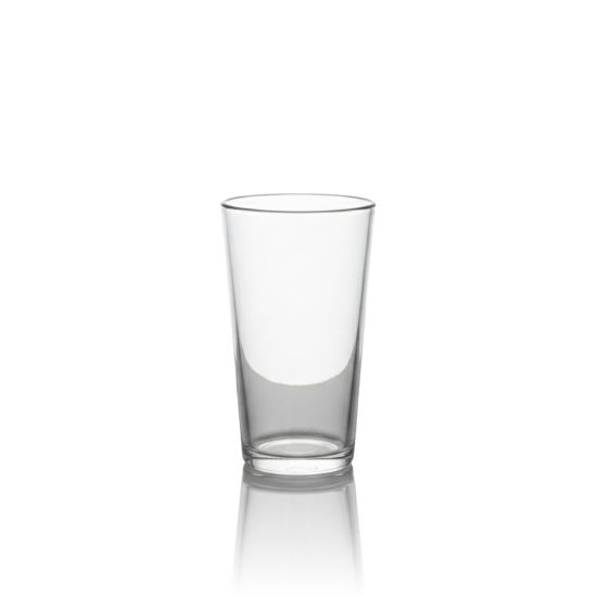 Clear beer glass with straight sides, classic event drinkware for bars, weddings, and parties, supplied in a rack of 16.