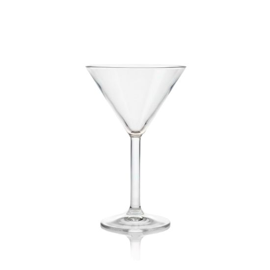 Clear martini glass with V-shaped bowl and stem, elegant cocktail glassware for weddings and event bar service, rack of 9.