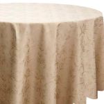 Ivory Zig Zag metallic patterned round event tablecloth with geometric design for weddings, receptions, and upscale party décor