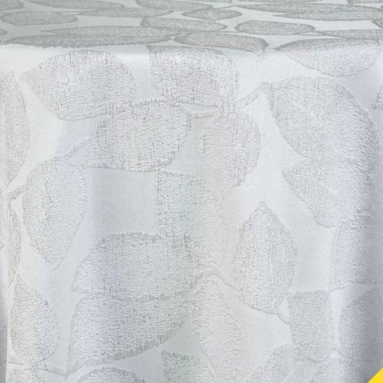 Silver textured Fiola event tablecloth with refined pattern for weddings, anniversaries, and upscale table décor