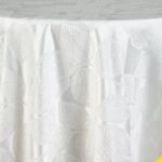 White textured Fiola event tablecloth with subtle refined pattern for weddings, receptions, and elegant table décor