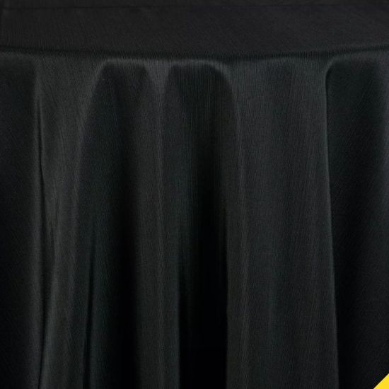 Petite France Black elegant solid black round tablecloth with smooth linen drape for wedding, reception, and event table décor rental