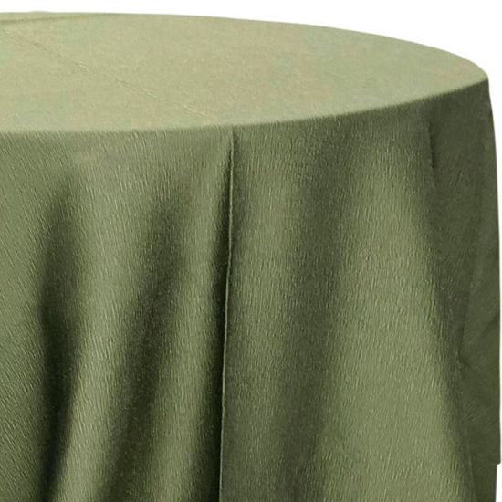 sage green olive round event tablecloth linen with smooth fabric drape for weddings, parties, banquets and special occasion décor rentals