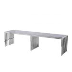 72-inch silver stainless steel Reflection Art Deco coffee table with minimalist long rectangular top and low-profile modern design for upscale event lounge