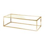 Gold stainless steel Splendor coffee table with minimalist rectangular top and sleek luxury finish for contemporary event lounge décor
