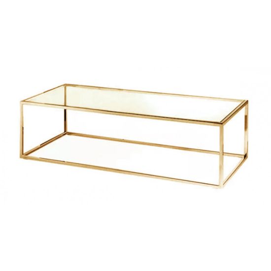 Gold stainless steel Splendor coffee table with minimalist rectangular top and sleek luxury finish for contemporary event lounge décor