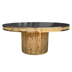 Bamboo Dining Table Gold 72” Round Wood Black Top