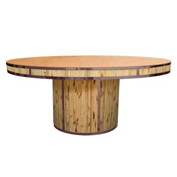 Bamboo Dining Table Rose Gold 72” Round Wood Natural Top