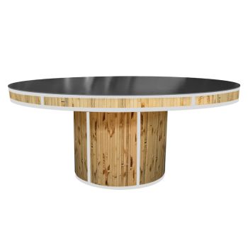 Bamboo Dining Table White 72” Round Wood Black Top