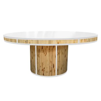 Bamboo Dining Table White 72” Round Wood White Top