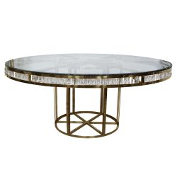Crystal Tear Dining Table Gold 72” Round Glass Top